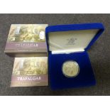 Cased Royal Mint The Battle of Trafalgar 2005 silver proof commemorative £5 coin