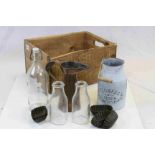 Wooden Crate with Copper Jug, Food Moulds, Milk Bottles, etc