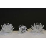 Pair of Swarovski Crystal Water Lily Candleholders plus Swarovski Crystal Swan