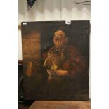 Oil on Canvas of a Monk with Tankard, indistinctly signed