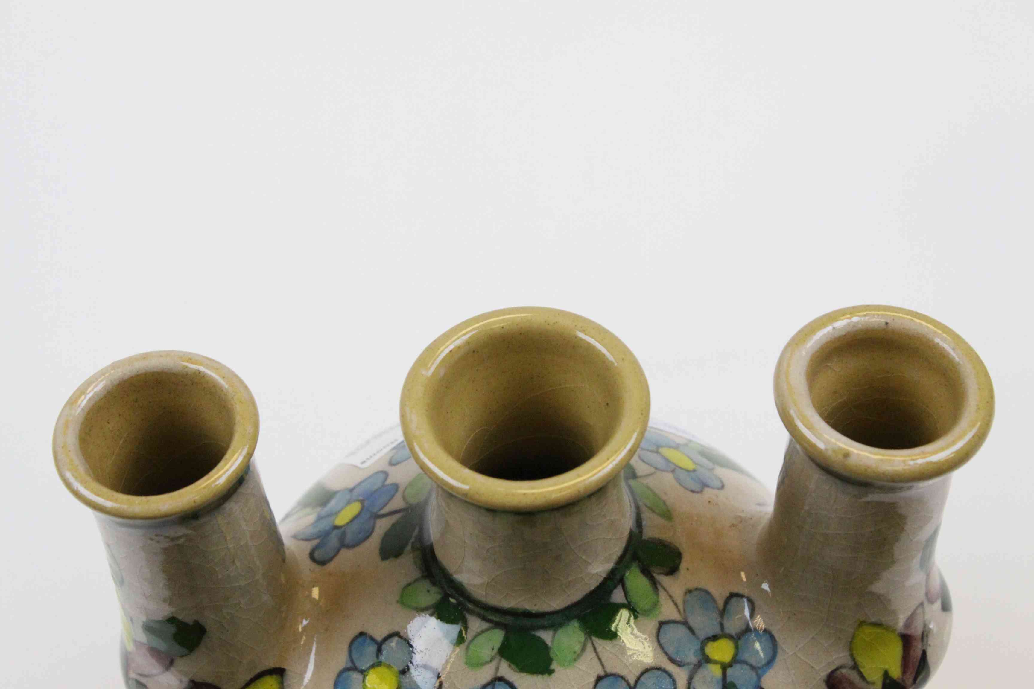 Two Persian Glazed Three Neck Tulip Vases - Image 5 of 7