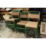Twenty Six Vintage Stacking School / Event Chairs with Green Metal Tubular Frames and Plywood