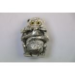 Silver plated vesta case in the form of a monkey set with glass eyes