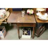 19th century Mahogany Pembroke Table with Drawer to end and raised on turned ringed legs with