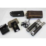 Leather cased pair of Military style Binoculars, cased pair of Perl Field Binoculars, Vest Pocket