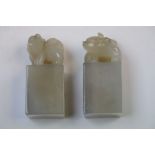 Pair of 19th century carved Chinese Dogs of Fo statue agate seal stamps, height approximately 7cm (