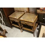 Pair of 20th century Bamboo, Wicker and Oak Bedside Cabinets, each with glass top, single drawer and