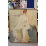 Large modernist oil on canvas seated nude Caroline Howitt inscribed verso.