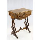 Victorian Burr Walnut Sewing Table, the rectangular shaped hinged rising lid opening to reveal a