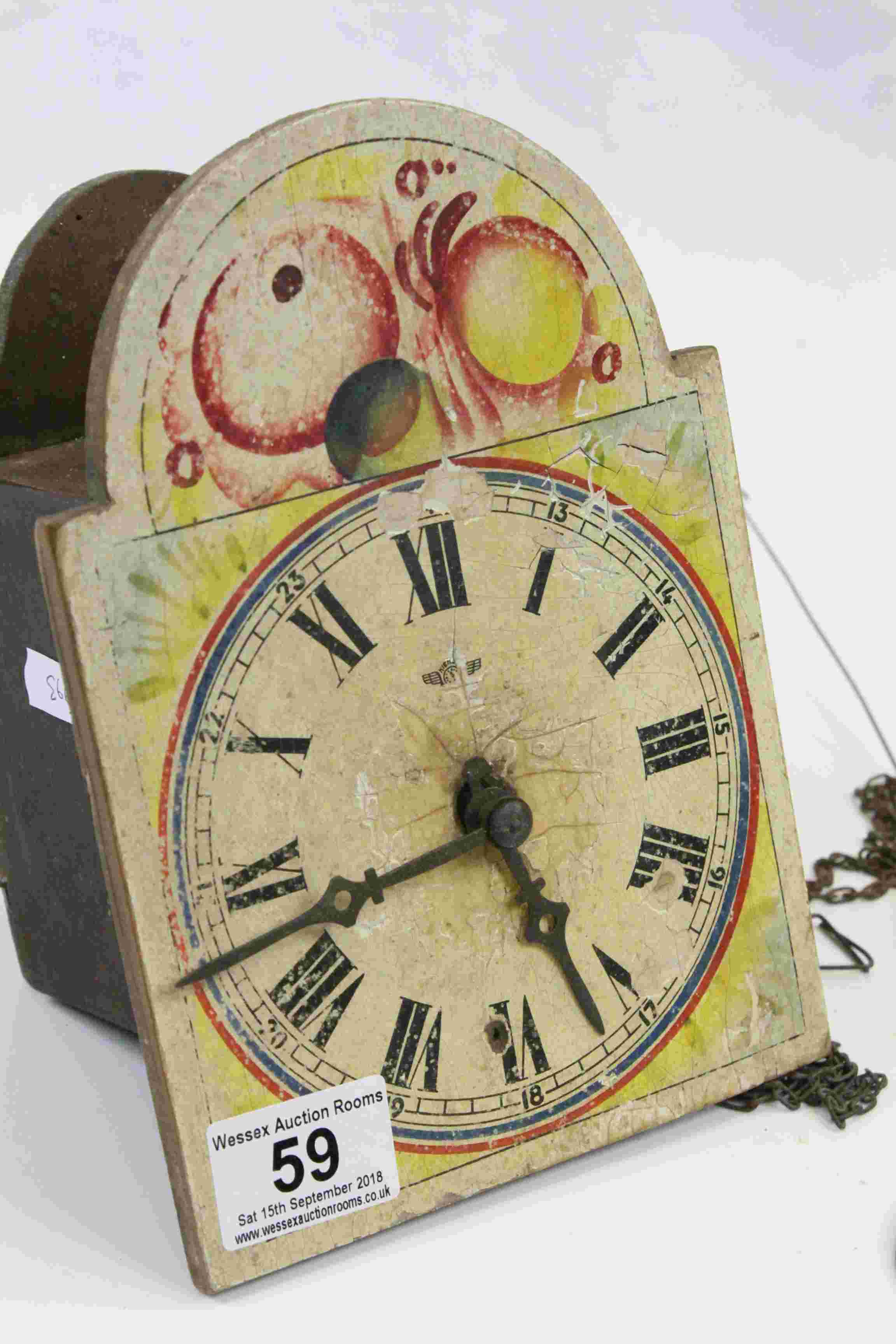 Vintage Swiss wall Clock with painted wooden Dial, cast Iron weights and a Brass pendulum - Image 2 of 5