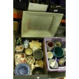Two Trays of Studio Pottery Items including a Large Studio Pottery Square Plate signed to back