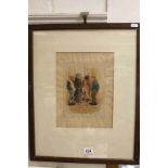 Oak Framed Early 20th century Watercolour of Old Country Men gossiping having versed text