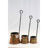 Set of Three Copper Graduating Cider Measures with Hanging Handles