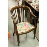 Edwardian Mahogany Tub Chair with string and burr wood inlay