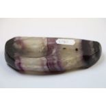 Blue John ash tray, purple and white veined stone, length approximately 13cm