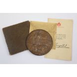 A World War One / WW1 Memeorial Death Plaque With Original Issue Card Envelope Issued To : 38247 Pte