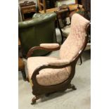 Victorian Mahogany Framed Rocking Chair with Pink Fabric Upholstery