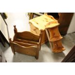 Pine Bedside Two Drawer Chest, Pine Magazine Rack and a Pine Corner Shelf