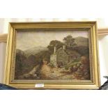 Gilt framed Oil on canvas of a Country Farmhouse scene and signed T Creswick