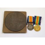 A World War One / WW1 Memorial Death Plaque Together With The Full Size Victory Medal And British