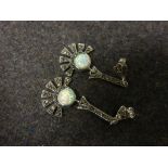 Pair of silver drop earrings in the deco style set with opalite and marcasite