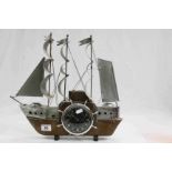 Art Deco Smiths 30 Hour Clock in the form of a Sailing Boat with Oak Base and Chrome Sails