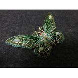 Silver piquet a jour butterfly brooch set with opals