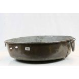 Large Antique Copper Pan with Iron Drop Handles, 65cms diameter