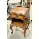 Mid 20th century Burr Wood Side Cabinet with Brush Slide, Drawer and Pot Shelf raised on Cabriole