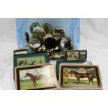Large Quantity of Framed and Glazed Circular Photographic Pictures of Race Horses and Jockeys plus