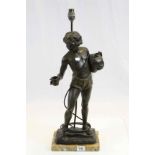 Large Spelter lamp base of a boy with Amphora and cup