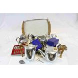 Mixed collection of metalware to include Silver plate and a Piquot Ware teaset