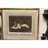 Henner coloured framed engraving recumbent lady reading indistincly inscribed in pencil.