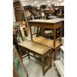 Three Vintage Oak School Double Desks with Lift Lids