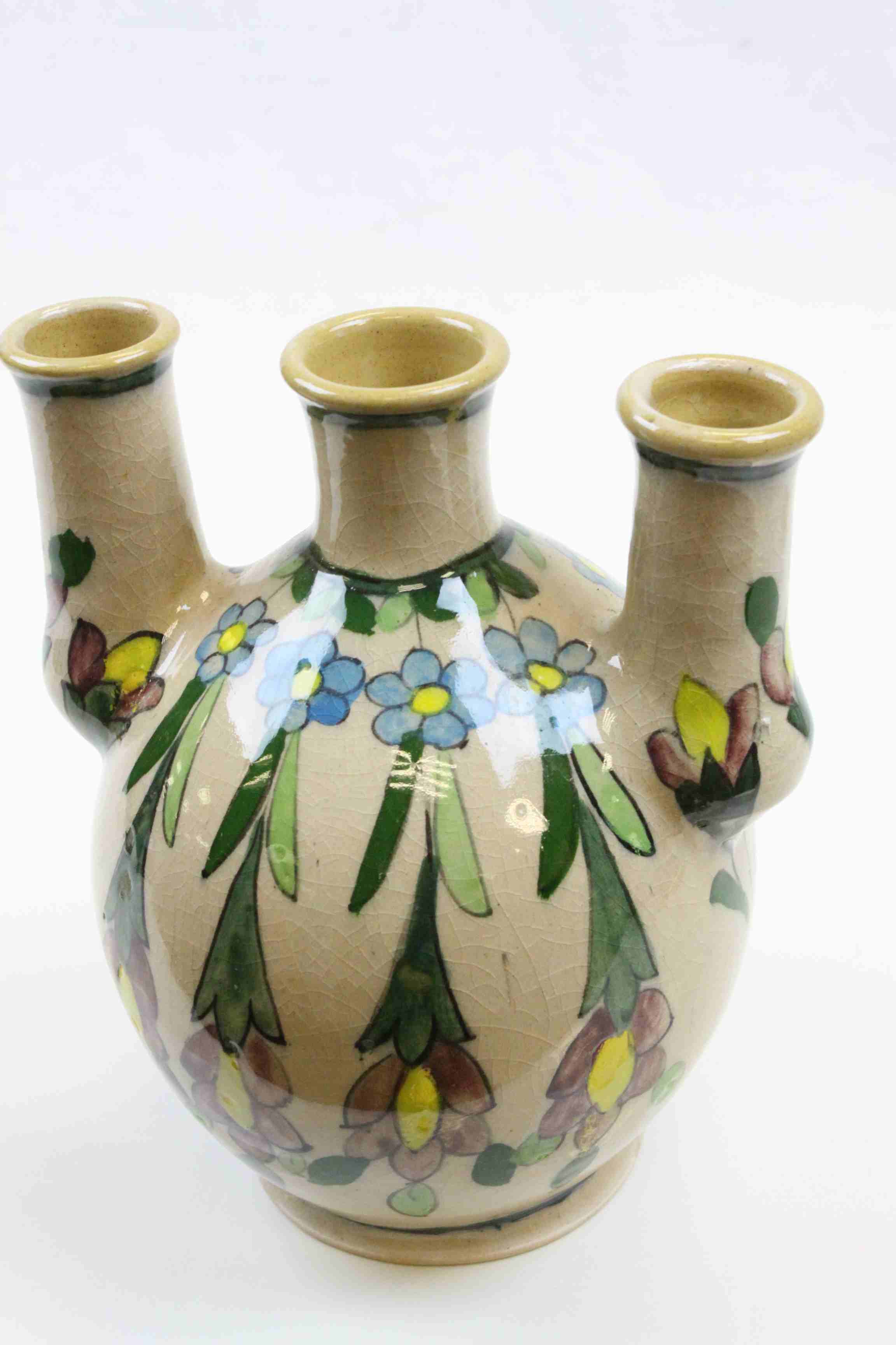 Two Persian Glazed Three Neck Tulip Vases - Image 4 of 7