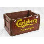 A vintage Carlsberg wooden crate box.