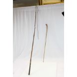 19th century Carriage Whip with Leather Grip (damaged) and Holly Shaft together with Bamboo