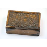 Georgian wooden snuff box, carved scene in low relief to lid depicting rowing boats in a stormy sea,