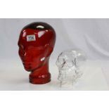 Red Glass model of a Head and a clear Glass model of a Skull