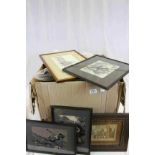 A quantity of framed prints and images.