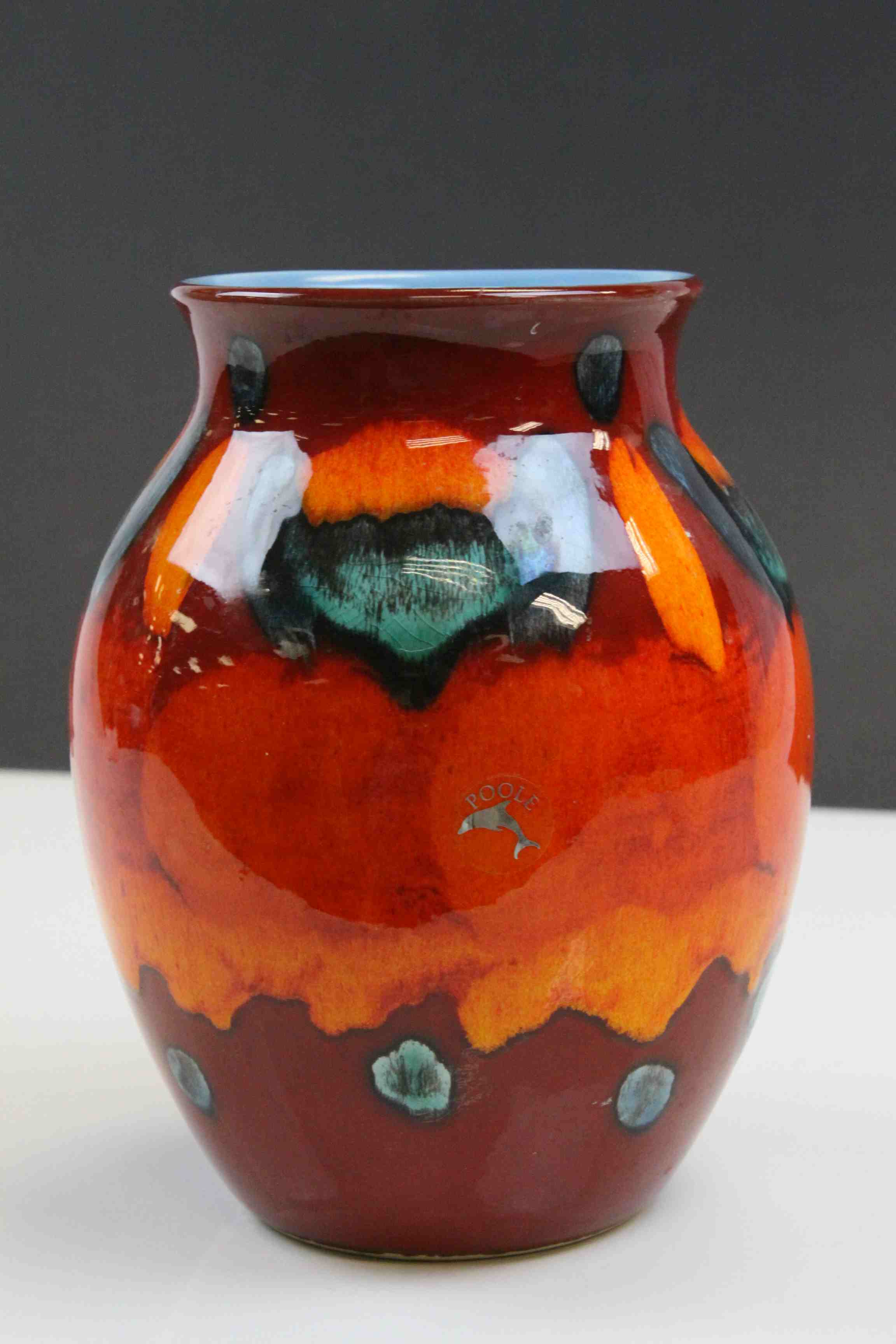 Poole Pottery vase in bright Orange & Red colours and pale Blue interior - Image 4 of 4