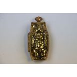 Brass sovereign and half sovereign case in the form of an owl