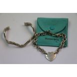 Tiffany silver bracelet, belcher link chain with heart shaped central panel, length approximately