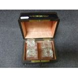 19th century inlaid perfume box containing original four glass scent bottles (one stopper
