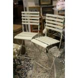 Pair of White Painted Wooden and Metal Folding Porter's Chairs