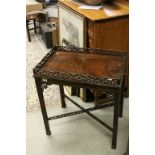 Georgian Style Mahogany Side Table with Fretwork Pierced Gallery and Cross-Stretcher with Two