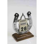 Vintage Desk Calendar in the form of a Good Luck Horseshoe with Ivorine Day and Number Cards