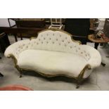 19th century French Double Scroll Ended Settee with Gilt Frame, Scrolling Back Rail with Floral