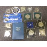 Commemorative crowns, commemorative teaspoons and a set of Britains First Decimal Coins