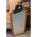 Gilt Metal Ornate Shaped Mirror with bevelled edge and rose coloured mirrored panels to side,